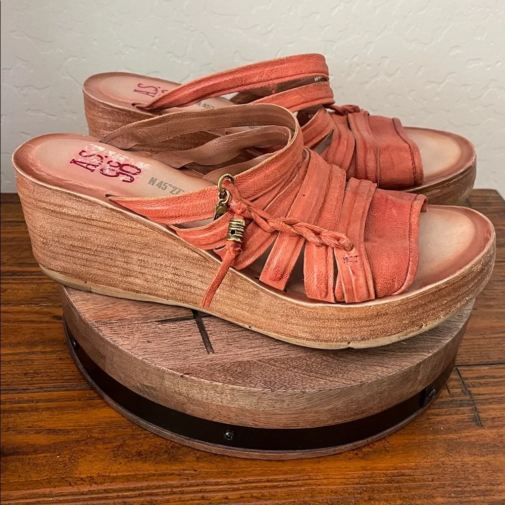 A.S.98 Nicolls Strappy Leather Platform Wedge Sandal in Rust Orange Sz 10.5 (42)